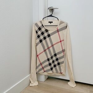 Burberry Beige and Black Check Long Sleeve Top